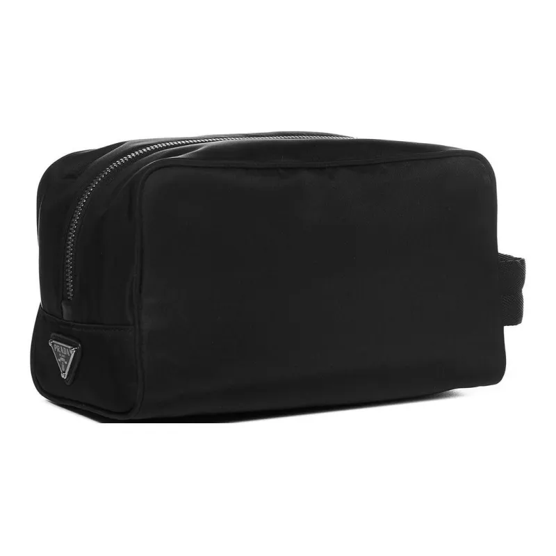 PRADA Recycled Nylon With Patchwork Leather Clutch Makeup Bag Women's Black-3