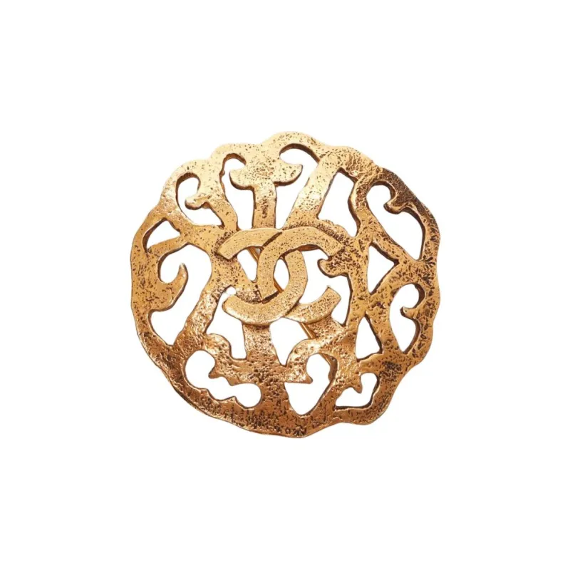 CHANEL 1980 1990 Plated Cc Filigree Brooch Costume Brooch-0
