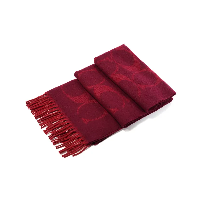 COACH Sheep Wool Knit Scarves Unisex Red-4