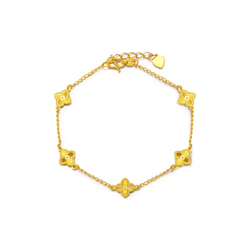 One Thousand Two Time Comes Four-Leaf Clover Adding Beauty To The Brocade Solid Gold Priced In Gram Bracelets Women's