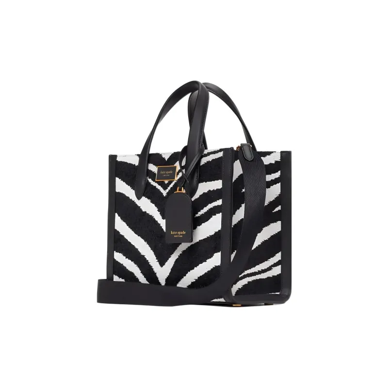 Kate Spade Manhattan Leather With Fabric Tote Bag Shopping Bag Handbag Medium Size Women's Black & White-1