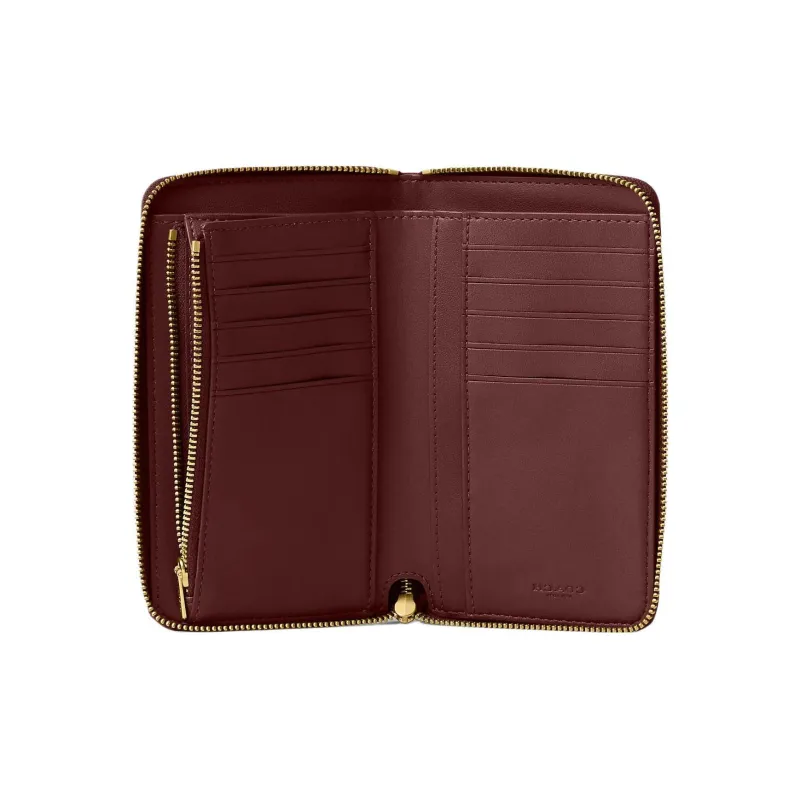 COACH Zip Around Calfskin Coin Purses Wallets Small Size Women's Burgundy-2