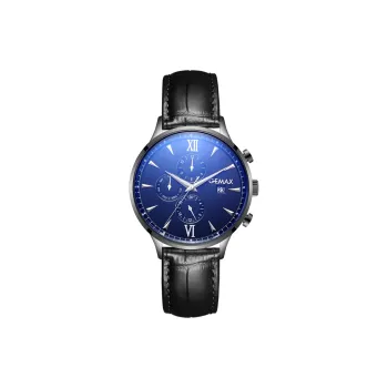 GEMAX Wrist Watch Mechanical Movement Cow Leather Strap Watch Men's Watches Black Dial