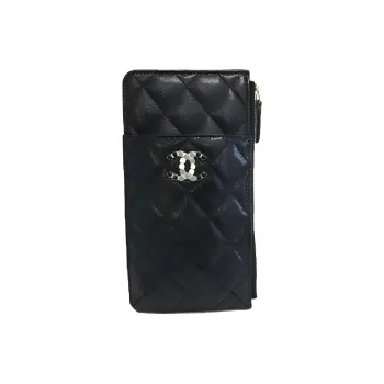 CHANEL Leather Cell Phone Pouch Wallet Regular Women's Black