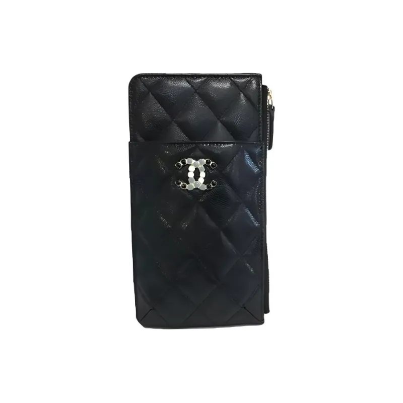 CHANEL Lychee Leather Cell Phone Pouch Wallet Women's Black-0