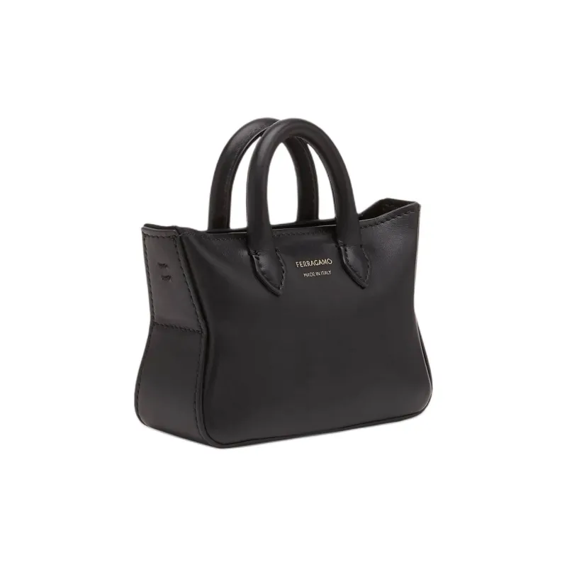 FERRAGAMO Cow Leather Tote Bag Shopping Bag Handbag Shoulder Bag Mini Women's Black-1