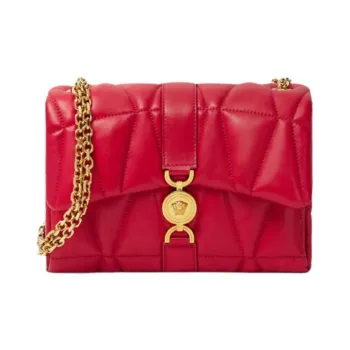 VERSACE Lambskin Pillow Bag Shoulder Bag Crossbody Bag Mini Women's Red