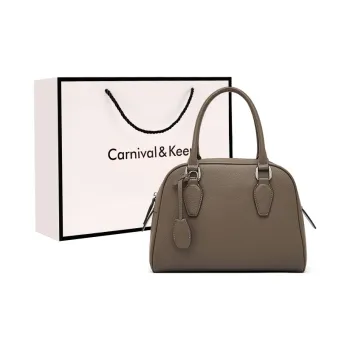 Carnival Keep Top Grain Cow Leather Bowling Bag Shoulder Bag Handbag Regular Women's Khaki/Black/Coffee