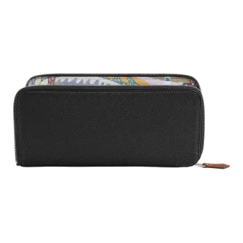 HERMES Silk'In Epsom & Barenia Calfskin Wallet Women's Black & Black Currant & Sisal Green