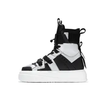 NORVINCY Height Increasing Slip Resistant Cushioning Wear Resistant High Top Skateboard Shoes Unisex Black Silver