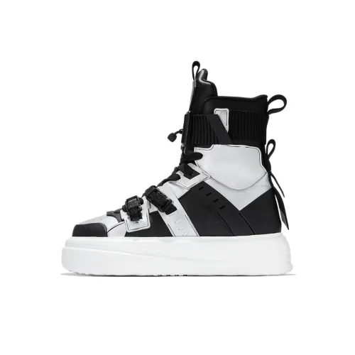 NORVINCY Height Increasing Slip Resistant Cushioning Wear Resistant High Top Skateboard Shoes Unisex Black Silver