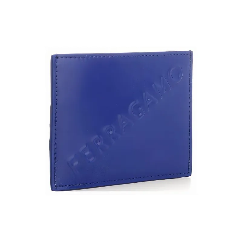 FERRAGAMO Cow Leather Card Clip Card Holder Wallets Men's Cornflower Blue-1