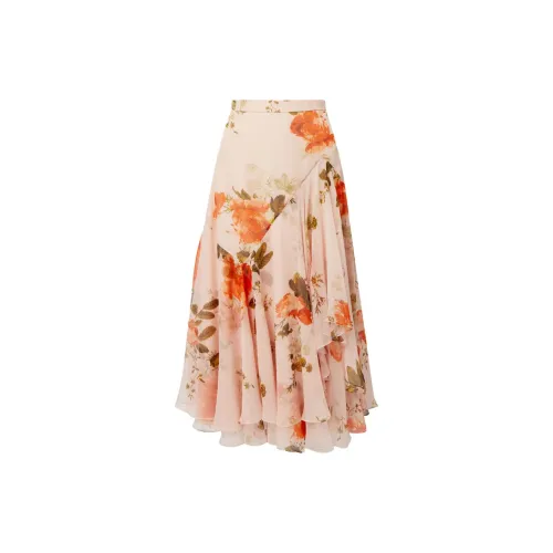 ERDEM Floral-print Asymmetric Silk Midi Skirt