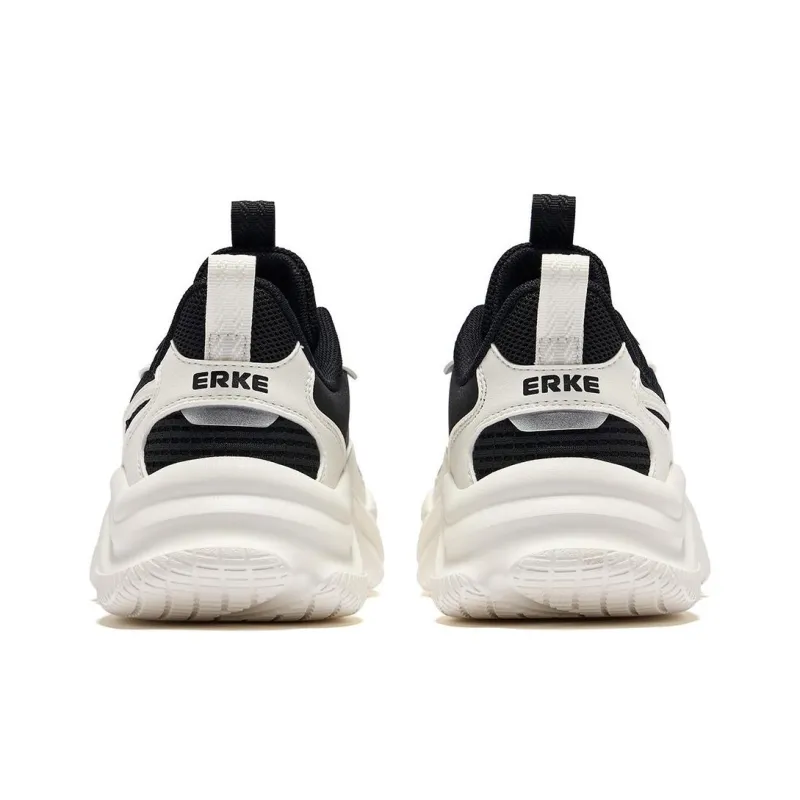 Erke Anti Slip Wear Resistant Low Top Casual Shoes Women's Jet Black Microcrystal White-4