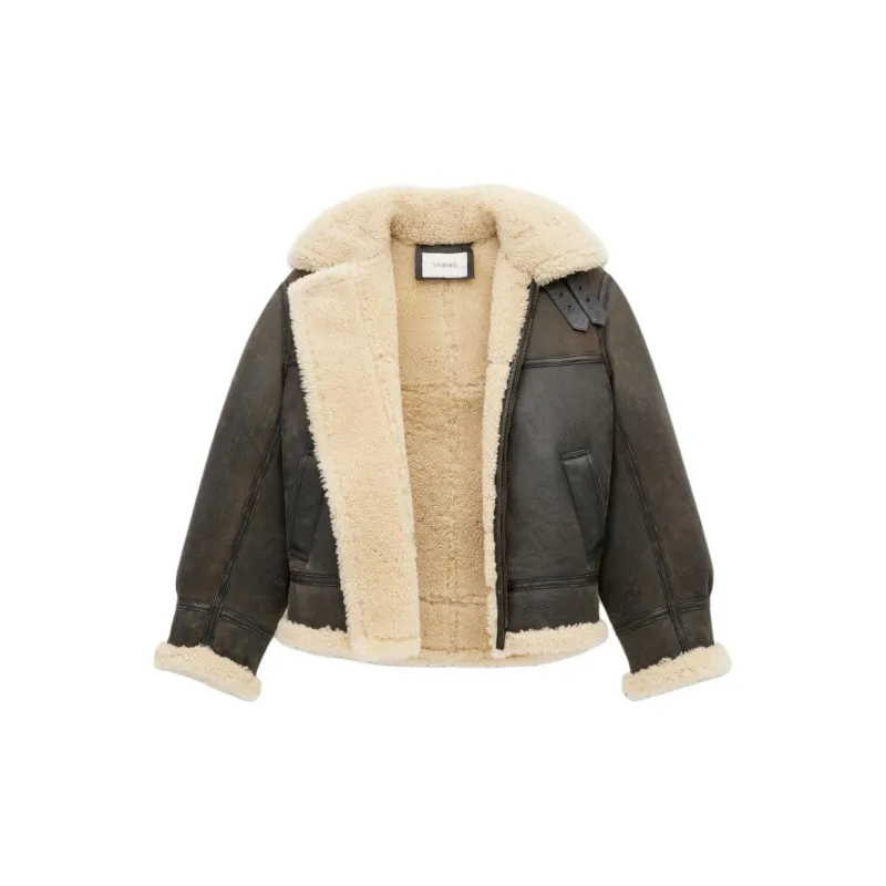 SAINT LAURENT Zip Up Drop Shoulder Aviator Jacket-3