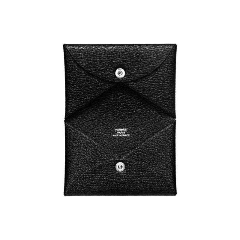 HERMES Calvi Mysore Goat Skin Card Holder Women's Black-5
