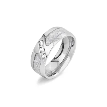 ENFANTIN Zircon Titanium Steel Rings Unisex Silver/Black