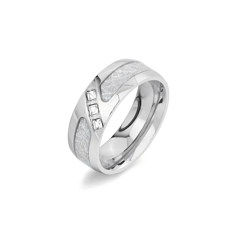 ENFANTIN Zircon Titanium Steel Rings Unisex Silver/Black-0