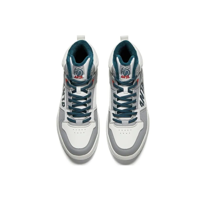 Anta Slam Slip Resistant Warm High Top Skateboard Shoes Men's White Gray Blue-2