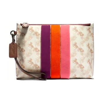 COACH Charlie Canvas Clutch Medium Size Women's Brown/White Multicolor