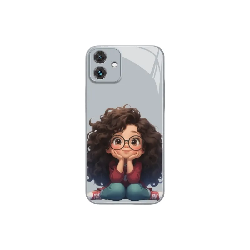 PHILIPS Glass Material Phone Cases Compatibility With Honor Play Collection Fashion Big Eyes Curly Girl Cartoon Pattern-5