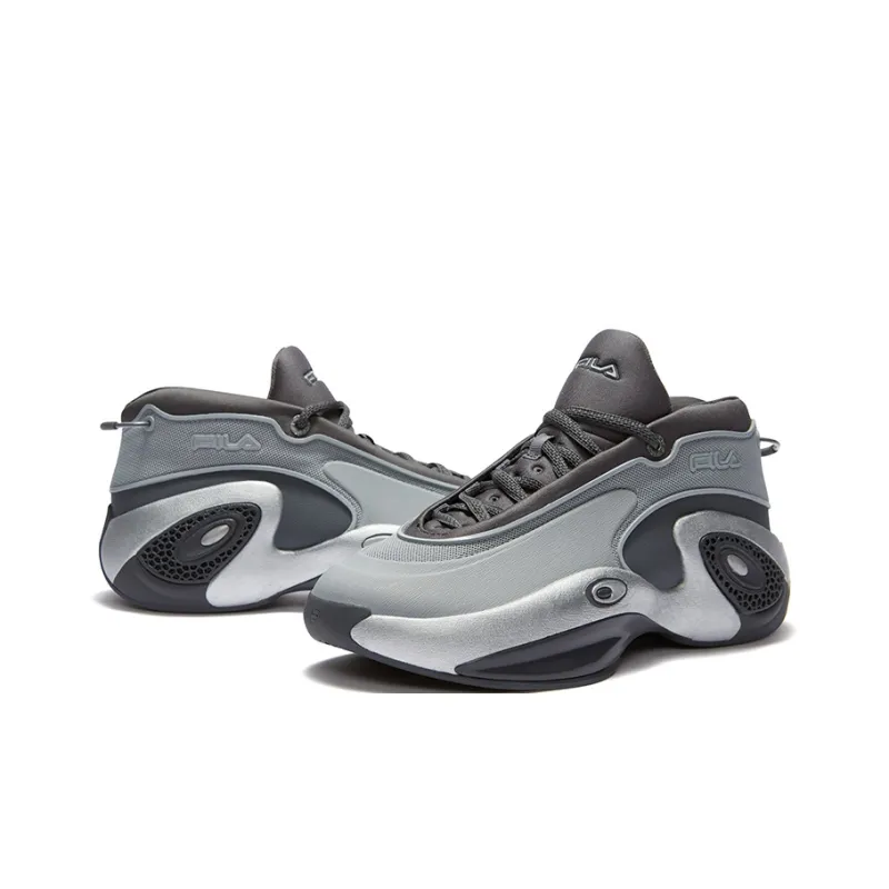 FILA FUSION Wear-Resistant Mid-Top Vintage Basketball Shoes Men's Castle Gray-2