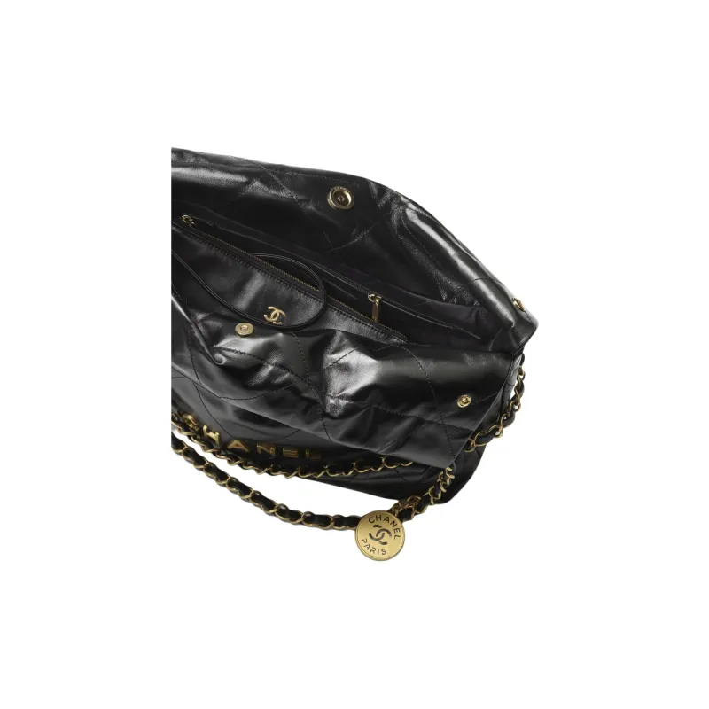 CHANEL Bright Crinkle Calfskin Bucket Bag, Handbag, Shoulder Bag Trumpets Women's Black-3