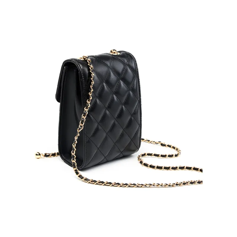 Carnival Keep Top Grain Cow Leather Cell Phone Pouch Crossbody Bags Shoulder Bags Small Size Women's Black/White-2