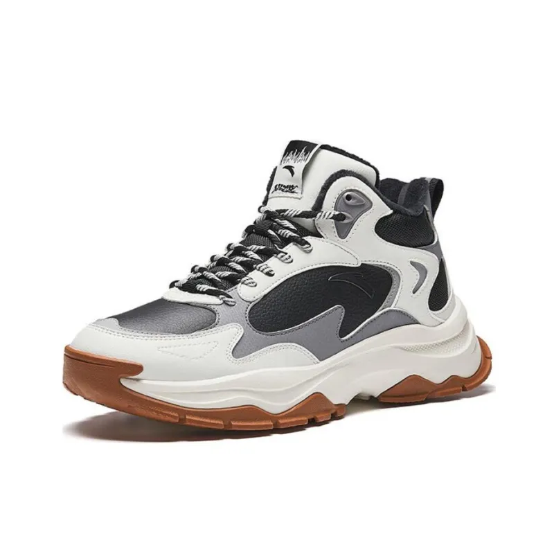 Anta Borderland Cushioned Wear Resistant Warm High Top Casual Shoes Men's White Black Gray-1