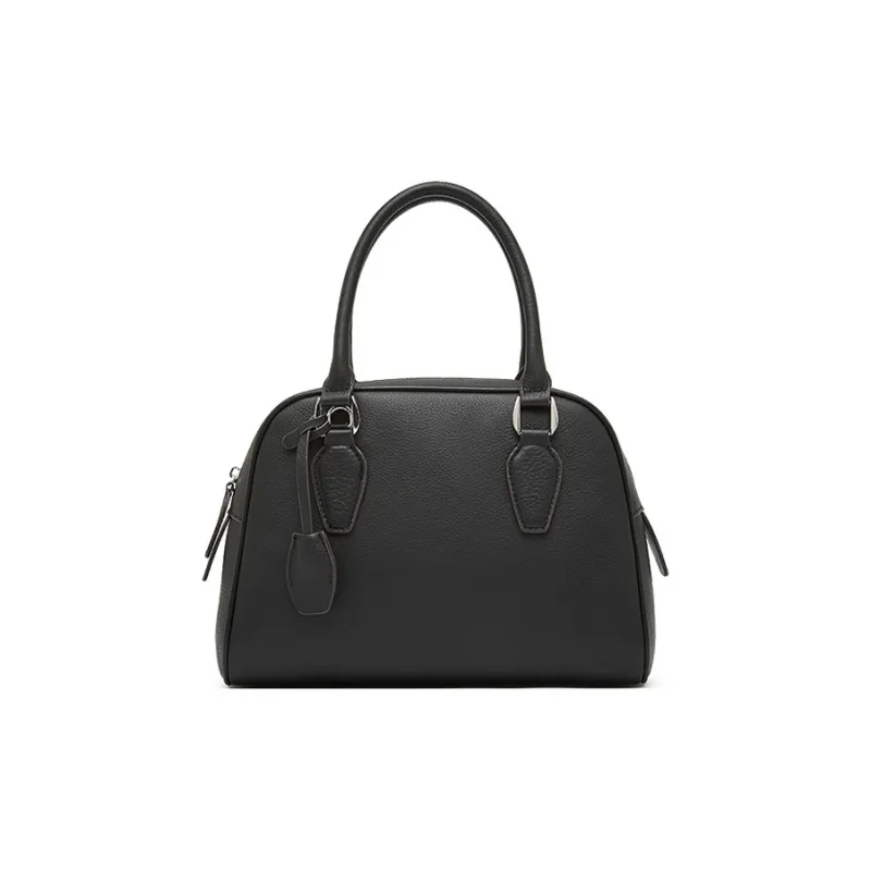 Carnival Keep Top Grain Cow Leather Bowling Bag Shoulder Bag Handbag Regular Women's Khaki/Black/Coffee-7