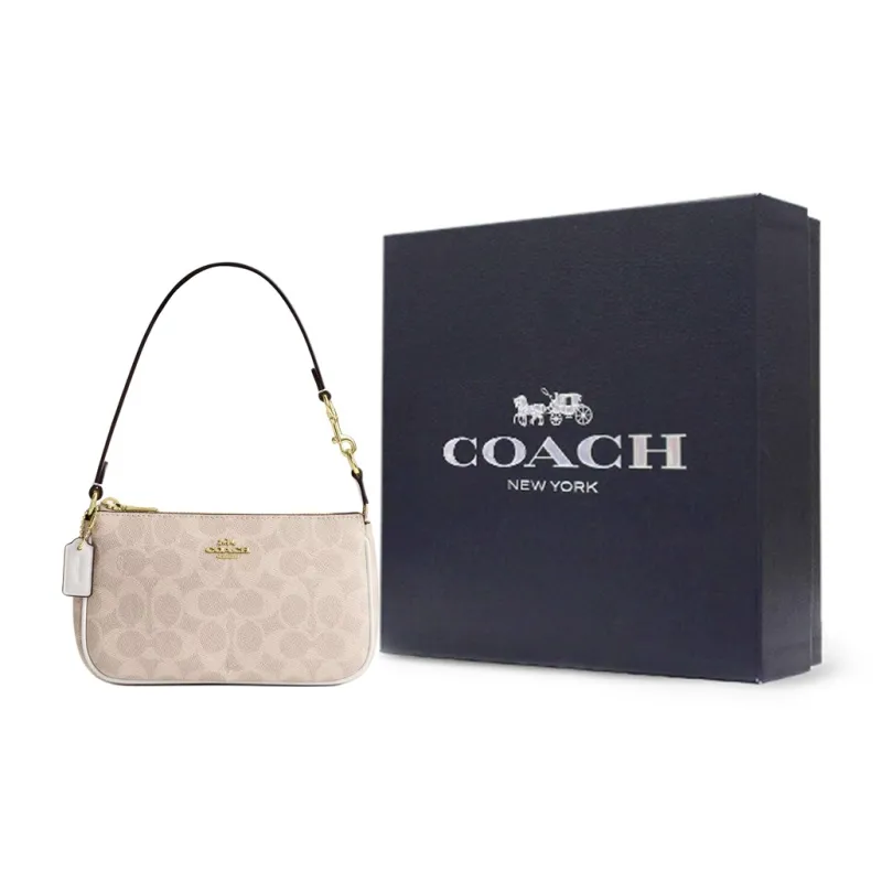 COACH Nolita Coated Canvas One Shoulder Handbag Small Size Women's Sand & Chalk White-7