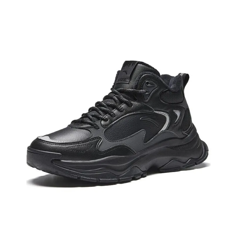 Anta Slip Resistant Warm High Top Casual Shoes Men's Black Gray-1