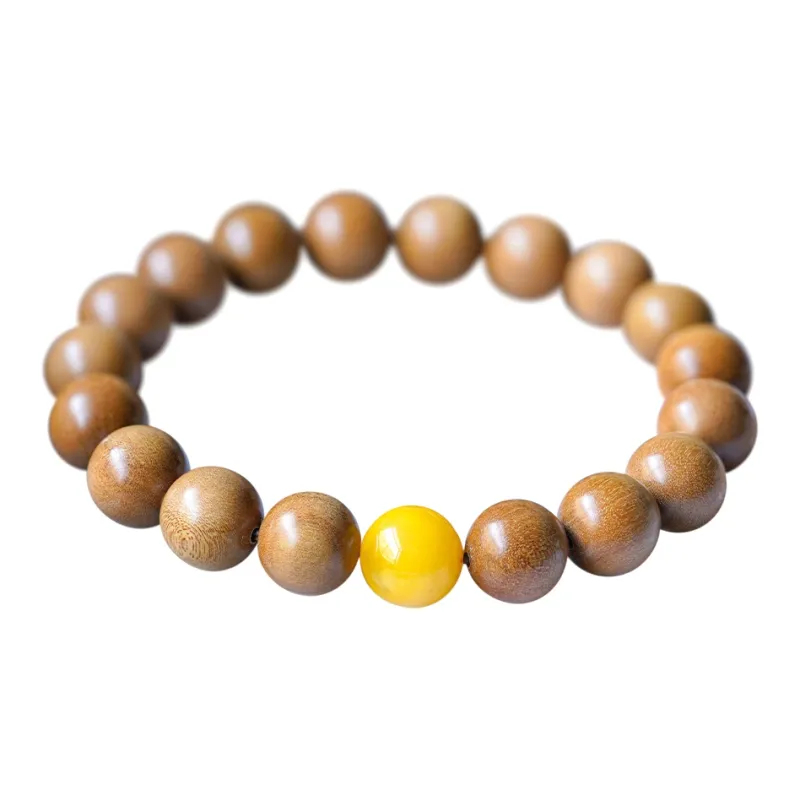 FANGYUANXIAOFU Laoshan Sandalwood Premium Wooden Product Plain Loop Beaded Bracelet Unisex-10