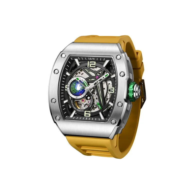 I&W CARNIVAL HWGUOJI Green Planet Automatic Mechanical Movement Rubber Strap Watch Men's Watches Black Dial-10