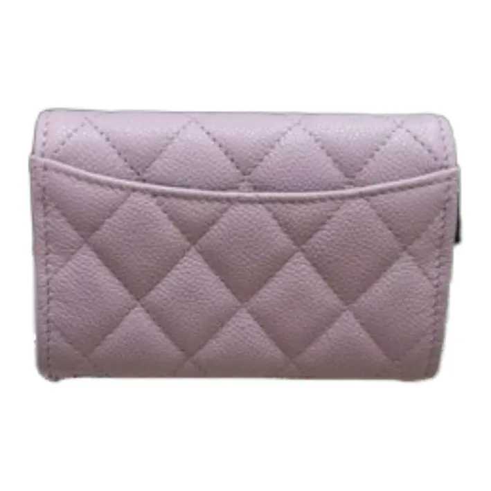 CHANEL Litchi Cow Leather Card Holder Women's Pink Purple-1