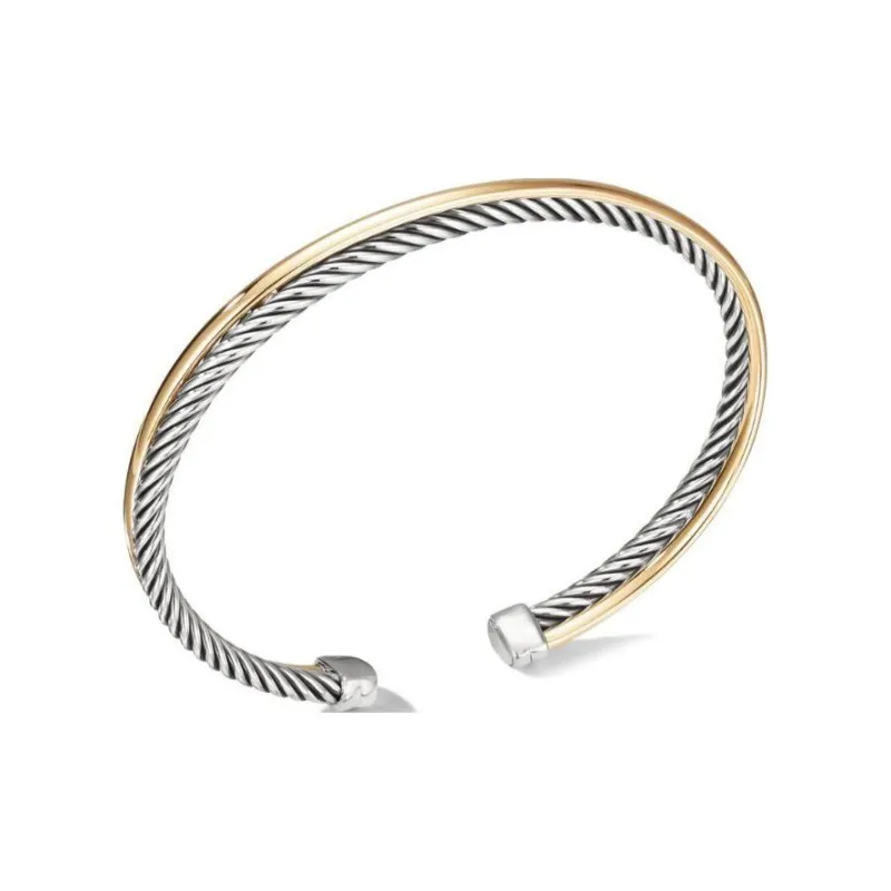 David Yurman 18kt Yellow Gold And Sterling Silver Crossover Two Row Cuff Bracelet 5mm-1