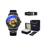 Obsidian Black, Steel Band[High-End Blue Leather Box+Genuine Leather Strap]