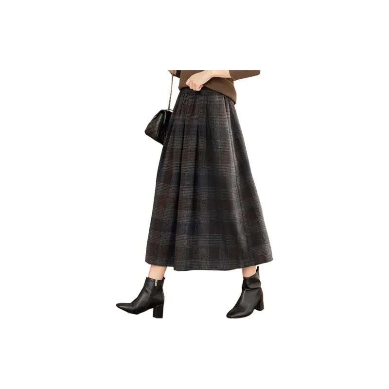 Cypress House Casual Long Skirt Women's Navy Blue Plaid-1