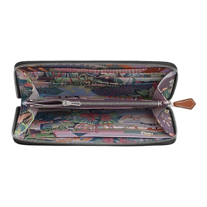 HERMES Silk'In Epsom & Barenia Calfskin Wallet Women's Black & Black Currant & Sisal Green-1