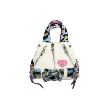 Chrome Hearts Patent Leather With Blue Leopard Pattern Horsehair Biker Bag Handbag Mini Women's Multicolor