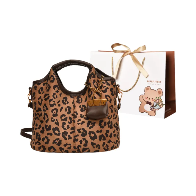 ERANGBEAR PU Handbag Regular Women's Black Leopard Print/Brown Leopard Print-3