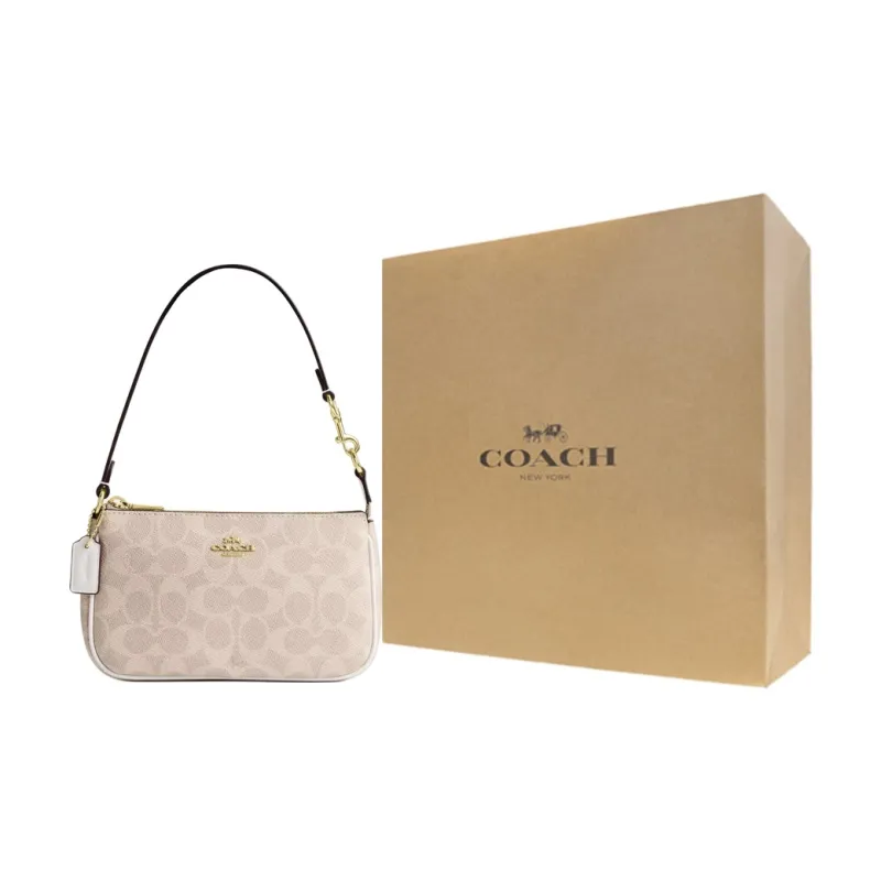 COACH Nolita Coated Canvas One Shoulder Handbag Small Size Women's Sand & Chalk White-9