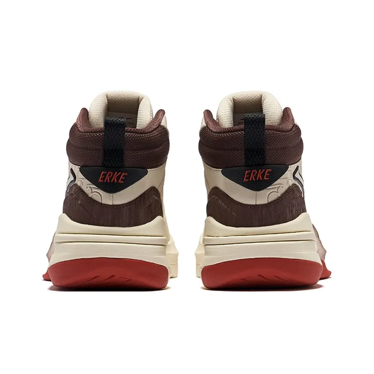 Erke Tang Palace Night Garden 3V2 Wear Resistant Slip Resistant High Top Skateboard Shoes Men's Warm Linen Coffee-4