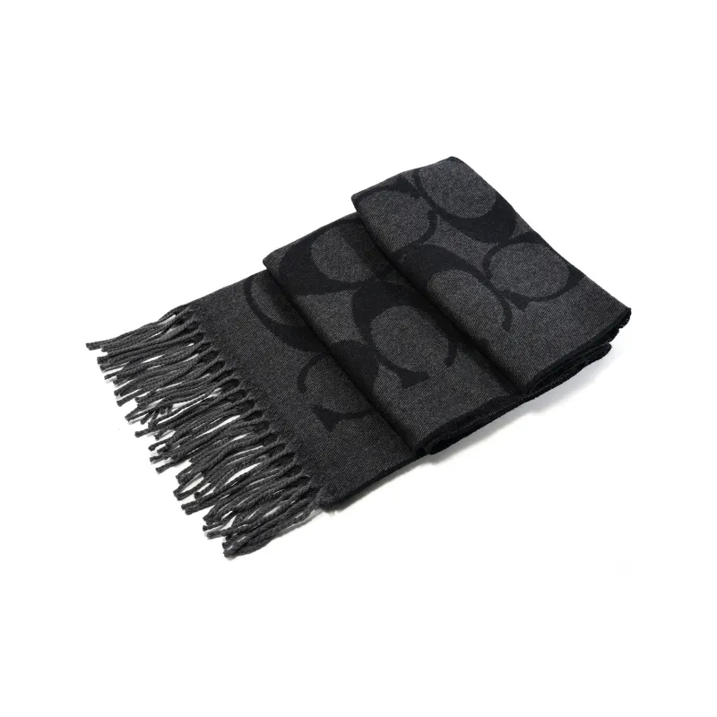 COACH Sheep Wool Knit Scarves Unisex Black-6