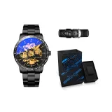 Obsidian Black, Steel Band[Trendy Box+Genuine Leather Strap]