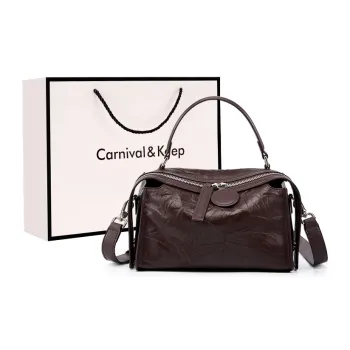 Carnival Keep Top Grain Cow Leather Handbag Pillow Bag Boston Bag Regular Women's Havana/Black