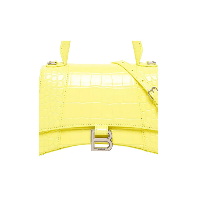 Balenciaga Hourglass Cow Leather Handbag Women's Yellow-3