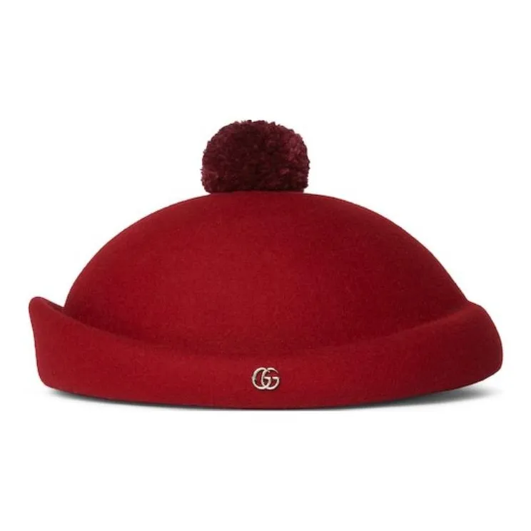 GUCCI Wool Velvet Ball Beanies Kids' Red-1