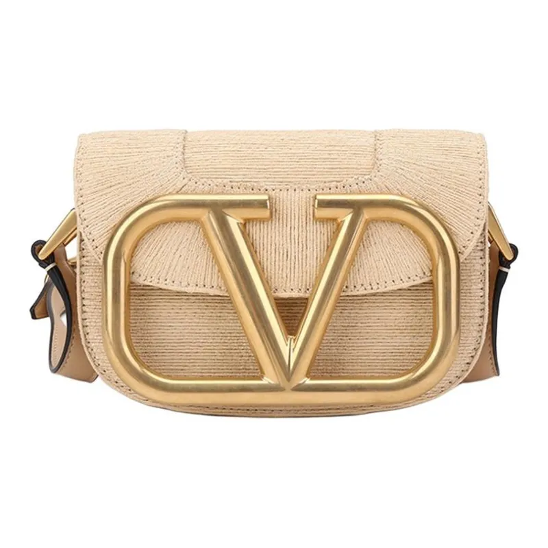 Valentino Woven Synthetic Raffia Fiber With Leather Crossbody Bag, Shoulder Bag Women's Natural-0
