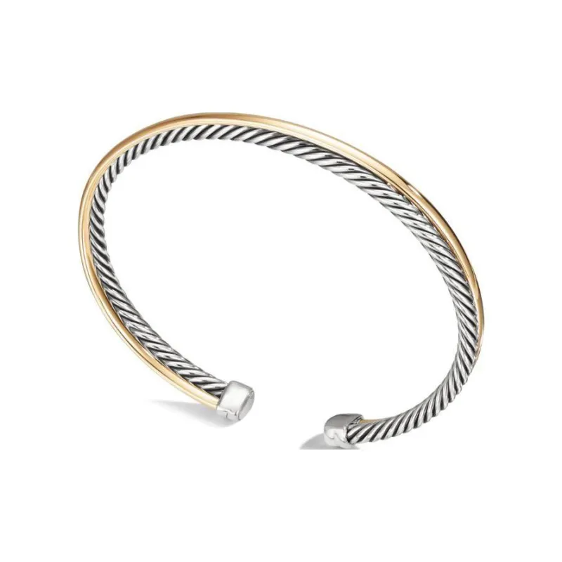 David Yurman 18kt Yellow Gold And Sterling Silver Crossover Two Row Cuff Bracelet 5mm-2